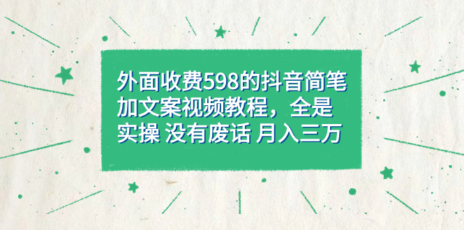 外面收费598抖音简笔加文案教程，全是实操 没有废话 月入三万（教程+资料）-果酷网