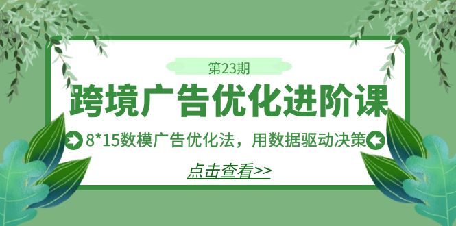 跨境广告·优化进阶课·第23期，8*15数模广告优化法，用数据驱动决策-果酷网