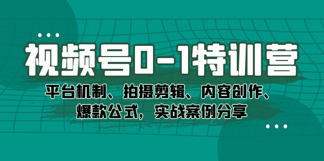 视频号0-1特训营:平台机制、拍摄剪辑、内容创作、爆款公式,实战案例分享-果酷网